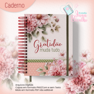 Caderno Gratidão A5 Blush Pink Floral Watercolor