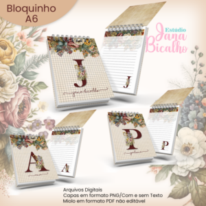Bloquinho A6 Alfabeto Vintage Flowers
