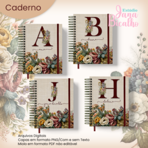 Caderno A5 Alfabeto Vintage Flowers