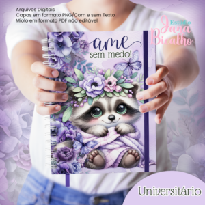 Caderno Universitário Coleção Cute Raccoon Purple