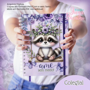 Caderno Colegial Coleção Cute Raccoon Purple
