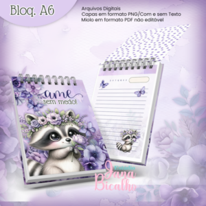 Bloquinho A6 Coleção Cute Raccoon Purple