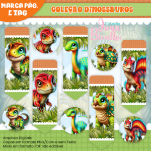 Combo Marca Páginas e Tags Coleção Dinossauros