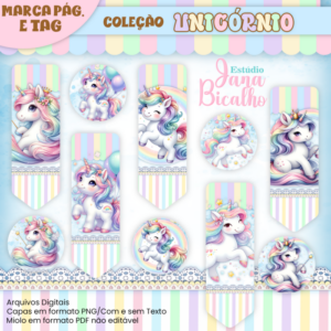 Combo Marca Páginas e Tags Coleção Unicórnio