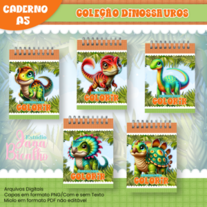 Caderno A5 Para Colorir Dinossauros