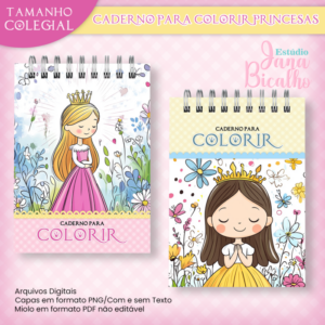 Caderno Colegial Para Colorir Princesas