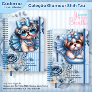 Caderno Universitário Coleção Glamour Shih Tzu Blue 12 em 1