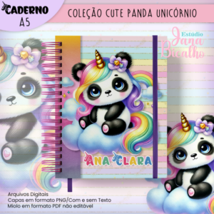 Caderno A5 Coleção Cute Panda Unicórnio