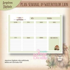 Planejamento Semanal A4 Watercolor Lion