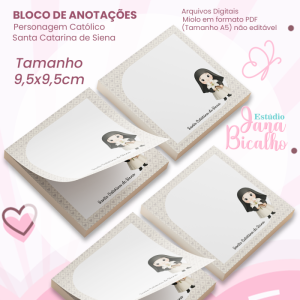 Bloco de Anotações 9,5x9,5cm Personagem Católico-Santa Catarina de Siena