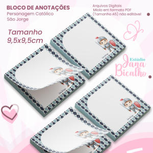 Bloco de Anotações 9,5x9,5cm Personagem Católico-São Jorge