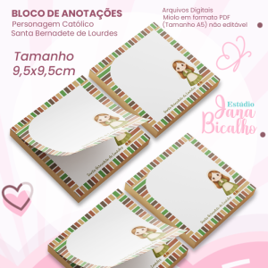 Bloco de Anotações 9,5x9,5cm Personagem Católico-Santa Bernadete de Lourdes