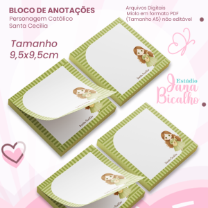 Bloco de Anotações 9,5x9,5cm Personagem Católico-Santa Cecília