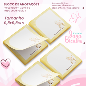 Bloco de Anotações 9,5x9,5cm Personagem Católico-Papa João Paulo II