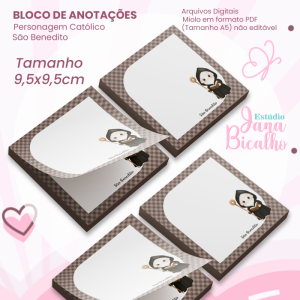 Bloco de Anotações 9,5x9,5cm Personagem Católico-São Benedito