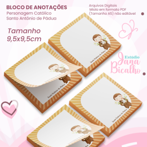 Bloco de Anotações 9,5x9,5cm Personagem Católico-Santo Antônio de Pádua