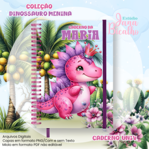 Caderno Universitário Coleção Dinossauro Menina