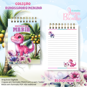 Bloquinho A6 Coleção Dinossauro Menina