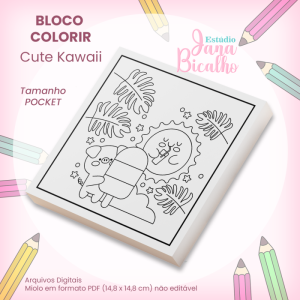 Bloco Pocket para Colorir 14,8x14,8cm Cute Kawaii