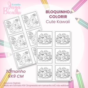 Bloquinho para Colorir 9x9cm Cute Kawaii