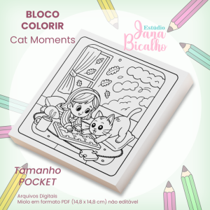Bloco Pocket para Colorir 14,8x14,8cm Cat Moments