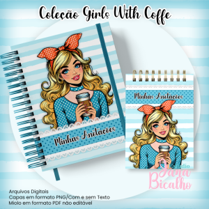 Caderno Pautado A5+Bloquinho A6 - Coleção Girls With Coffe N1