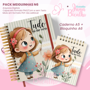 PACK Caderno Pautado A5+Bloquinho A6 - Coleção Meiguinhas N6