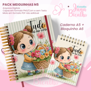 PACK Caderno Pautado A5+Bloquinho A6 - Coleção Meiguinhas N5