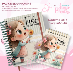 PACK Caderno Pautado A5+Bloquinho A6 - Coleção Meiguinhas N4