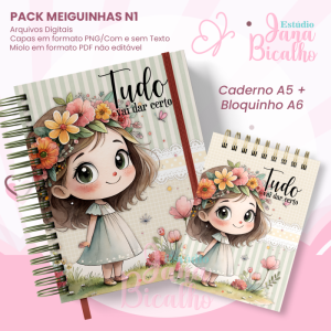 PACK Caderno Pautado A5+Bloquinho A6 - Coleção Meiguinhas N1