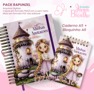 PACK Caderno Pautado A5+Bloquinho A6 Rapunzel