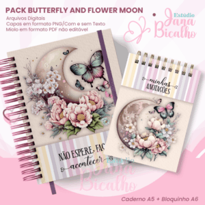 Caderno Pautado A5+Bloquinho A6 Butterfly And Flower Moon