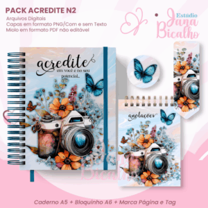 Caderno Pautado A5+Bloquinho A6 + Marca Página e Tag Acredite N2