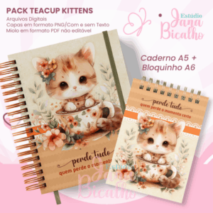Caderno Pautado A5+Bloquinho A6 Teacup kittens