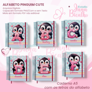 Caderno A5 Alfabeto Pinguim Cute