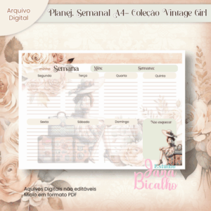 Planejamento Semanal A4 Coleção Vintage Girl