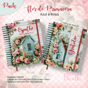 PACK Caderno Pautado A5+Caderno A5 Gratidão Flor de Primavera (Azul e Rosa)