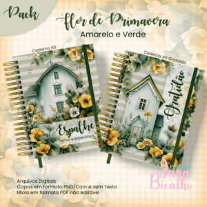 PACK Caderno Pautado A5+Caderno A5 Gratidão Flor de Primavera (Amarelo e Verde)