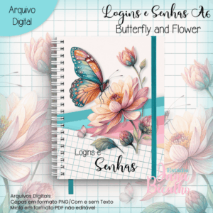 Caderneta A6 Logins e Senhas Butterfl and Flower