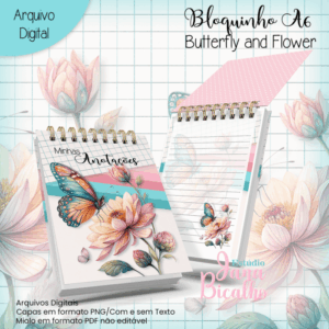 Bloquinho A6  Butterfl and Flower