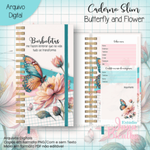 Caderno Slim Butterfl and Flower