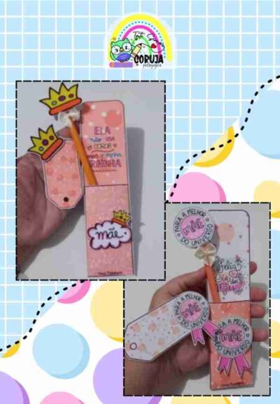 Porta lápis + ponteira + tag. Lembrancinha dia das mães