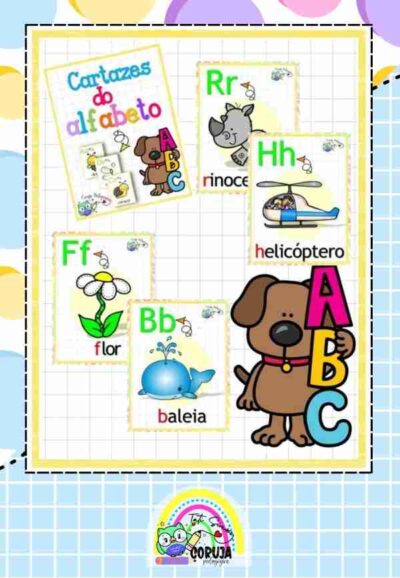 Cartaz do alfabeto incluindo ch, nh e lh