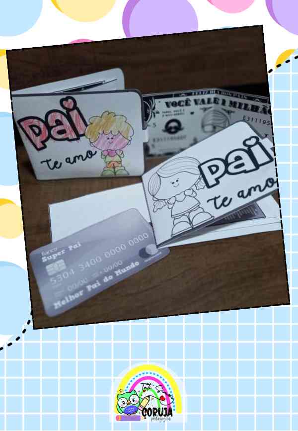 Carteira Interativa musical dia dos pais (para colorir)