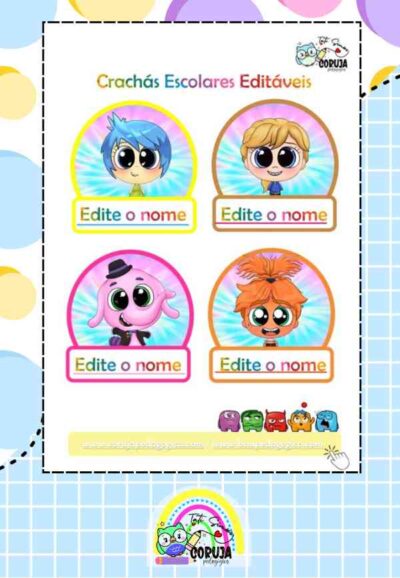 Crachás Editáveis com o Tema do Filme Divertidamente 2