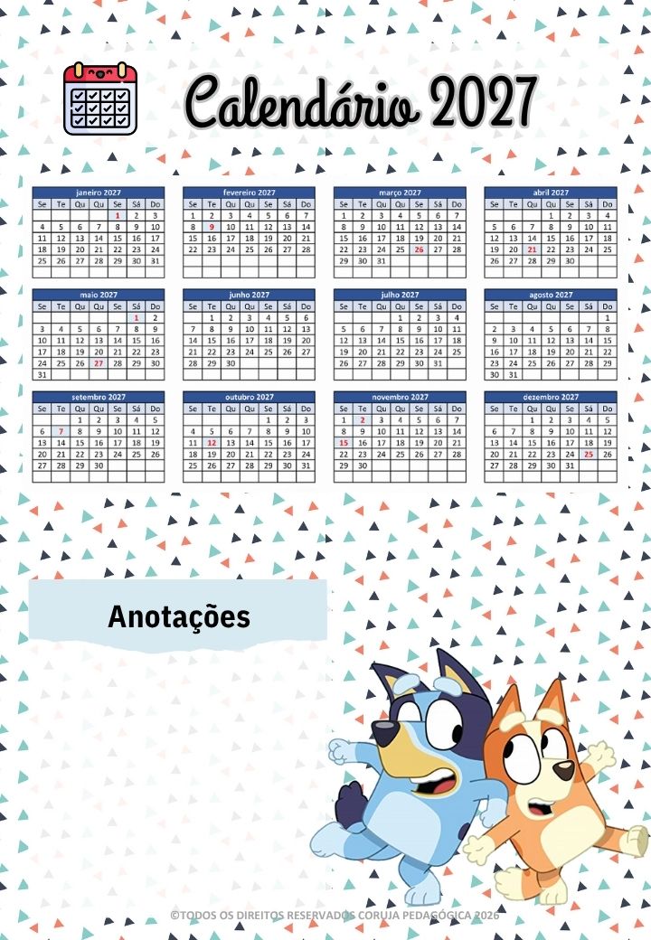 Bluey e Bingo Planner e Caderno de Planejamento para professores 2026 Bluey e Bingo Planner e Caderno Pedagógico 2026 @corujapedagogica