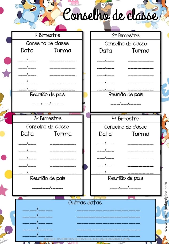 Bluey e Bingo Planner e Caderno de Planejamento para professores 2026 Bluey e Bingo Planner e Caderno Pedagógico 2026 @corujapedagogica