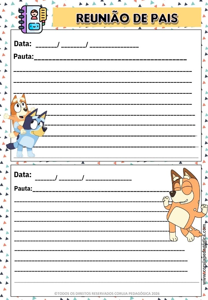 Bluey e Bingo Planner e Caderno de Planejamento para professores 2026 Bluey e Bingo Planner e Caderno Pedagógico 2026 @corujapedagogica