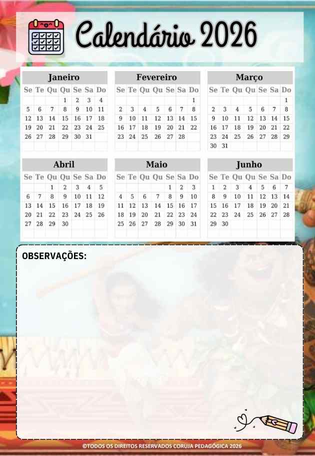 Moana Planner e Caderno de Planejamento para professores 2026 Moana Planner e Caderno Pedagógico 2026 @corujapedagogica