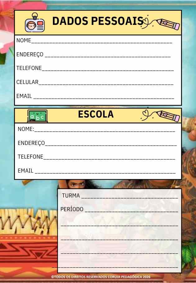 Moana Planner e Caderno de Planejamento para professores 2026 Moana Planner e Caderno Pedagógico 2026 @corujapedagogica